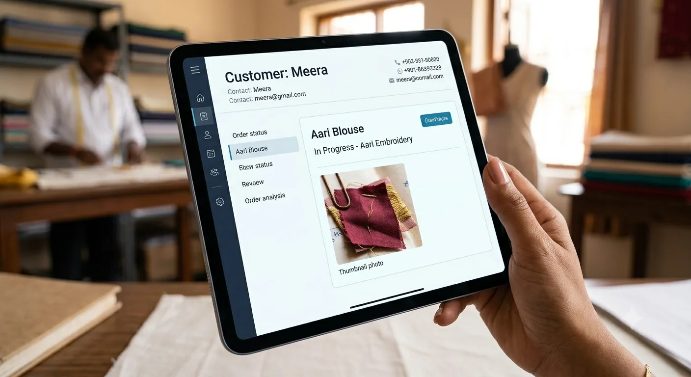Illustration of digital order tracking replacing the manual notebook process